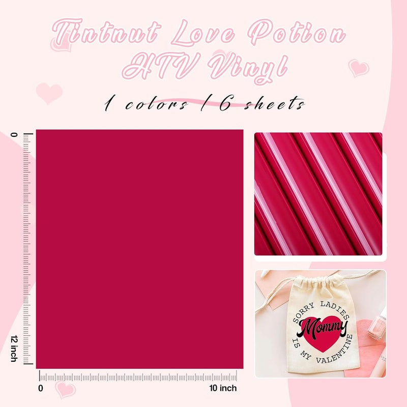 Tintnut Red Iron on Vinyl -6 Sheets 12" x 10" Love Potion Red Heat Transfer Vinyl for Fabrics HTV Vinyl Compatible with Cricut and Silhoutte Cameo - Image 2